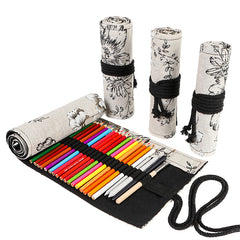 Black Peony Hefeng Printed Canvas Pencil Curtain High Capacity Pencil Roll Bag