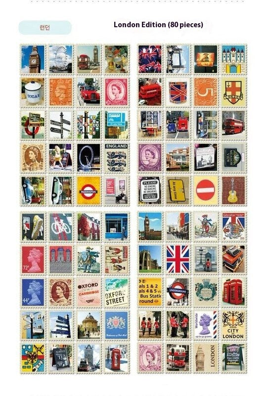 Hand Painted Paris London Stamp Stickers Journal Diary Decorations