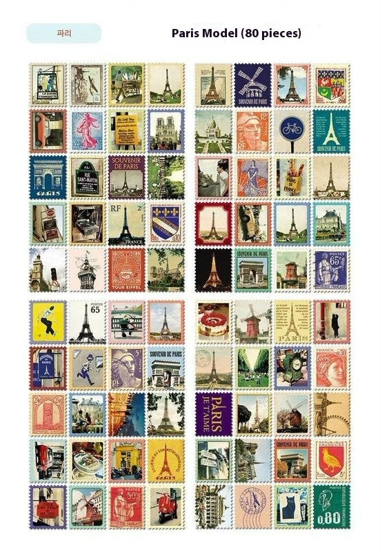 Hand Painted Paris London Stamp Stickers Journal Diary Decorations