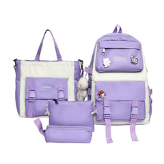 Korean Style Mori Casual Oxford Cloth Student Four-piece Set Backpack