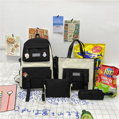 Korean Style Mori Casual Oxford Cloth Student Four-piece Set Backpack